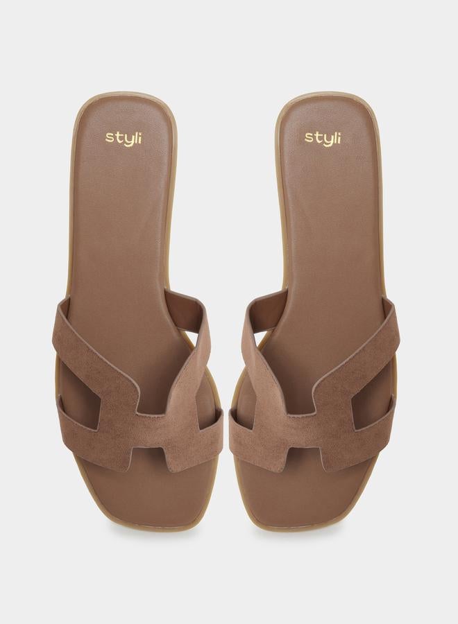 Styli Brown Suede Flat Sandals - Image 5